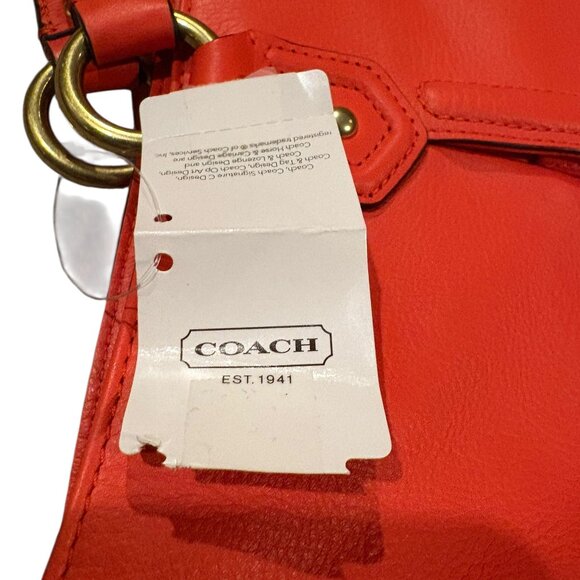 Coach Hot Orange Leather Logo Tote - Picture 4 of 5